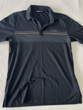 Travis Mathew Black Polo with Subtle Gray Stripe size medium